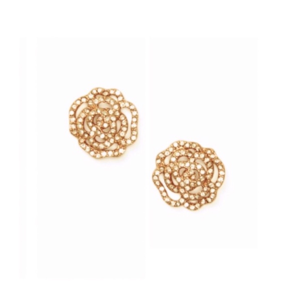 New Kate Spade Gold Crystal Rose Pavè Earrings - Picture 3 of 5